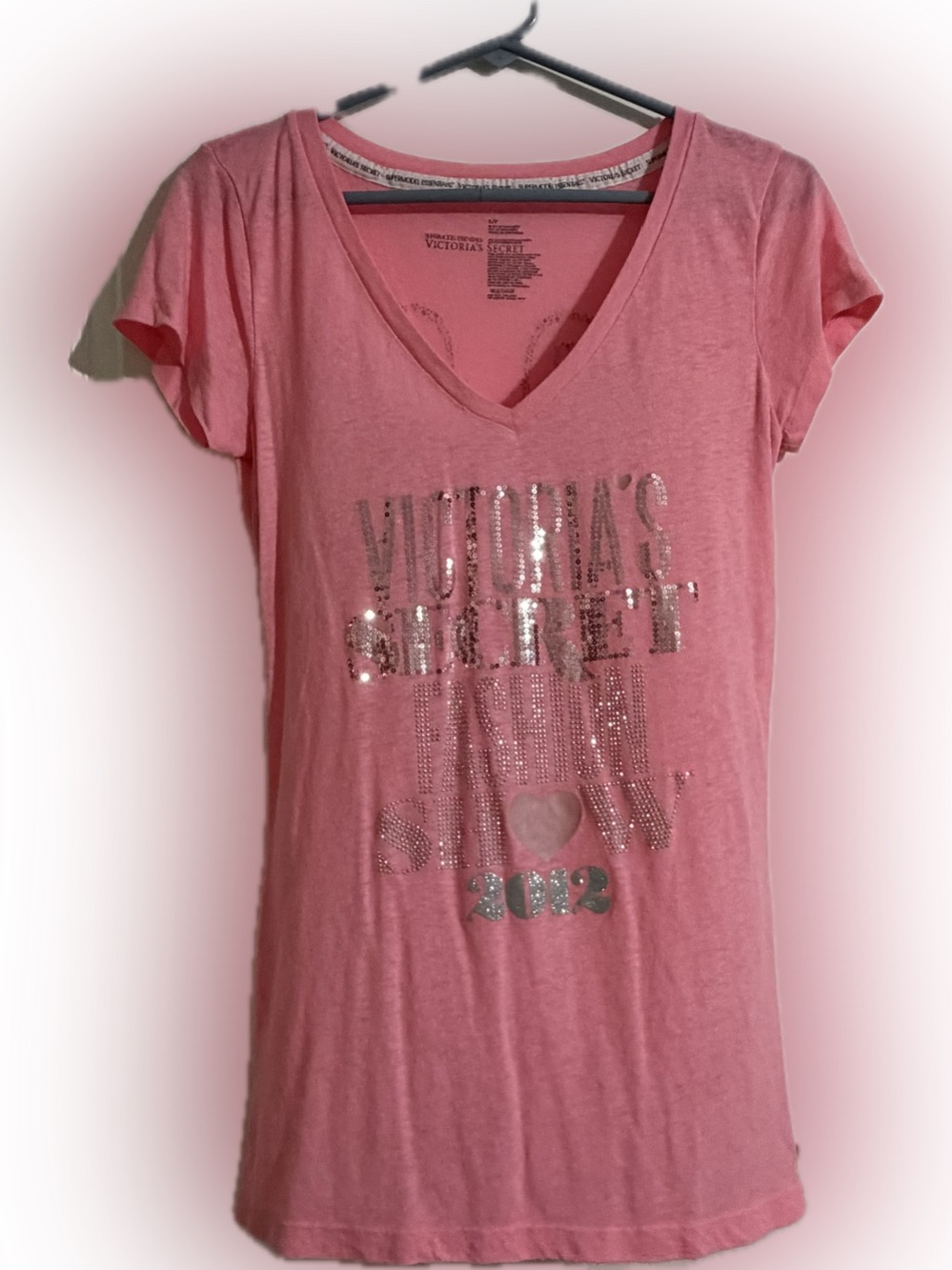 Vintage Victoria's Secret Fashion Show 2012 ~ Pink V-Neck Sequin Logo Tee